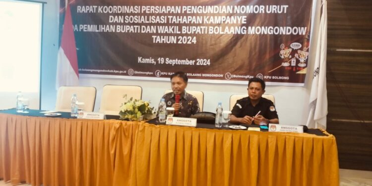 KPU Bolmong Gelar Rakor Persiapan Pengundian Nomor Urut dan Sosialisasi Tahapan Kampanye