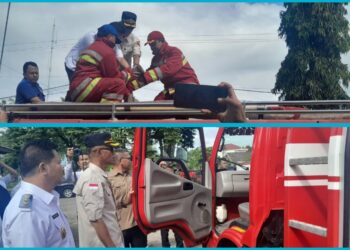 Wabup Dony Lumenta Serahkan 1 Unit Damkar Sekaligus Pengecekan Fungsi Nozzle Pemadam Kebakaran