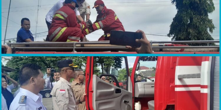 Wabup Dony Lumenta Serahkan 1 Unit Damkar Sekaligus Pengecekan Fungsi Nozzle Pemadam Kebakaran