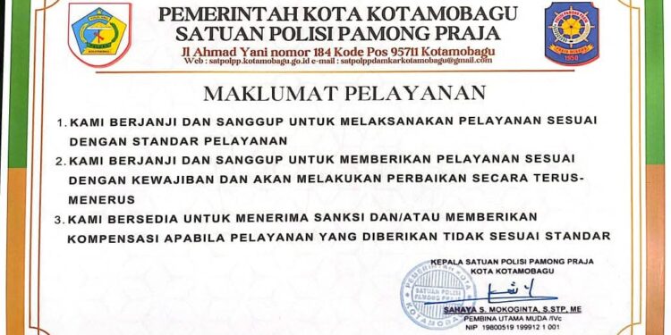 Maklumat Pelayana Jadi Bukti Satpol PP dalam Melayani Masyarakat