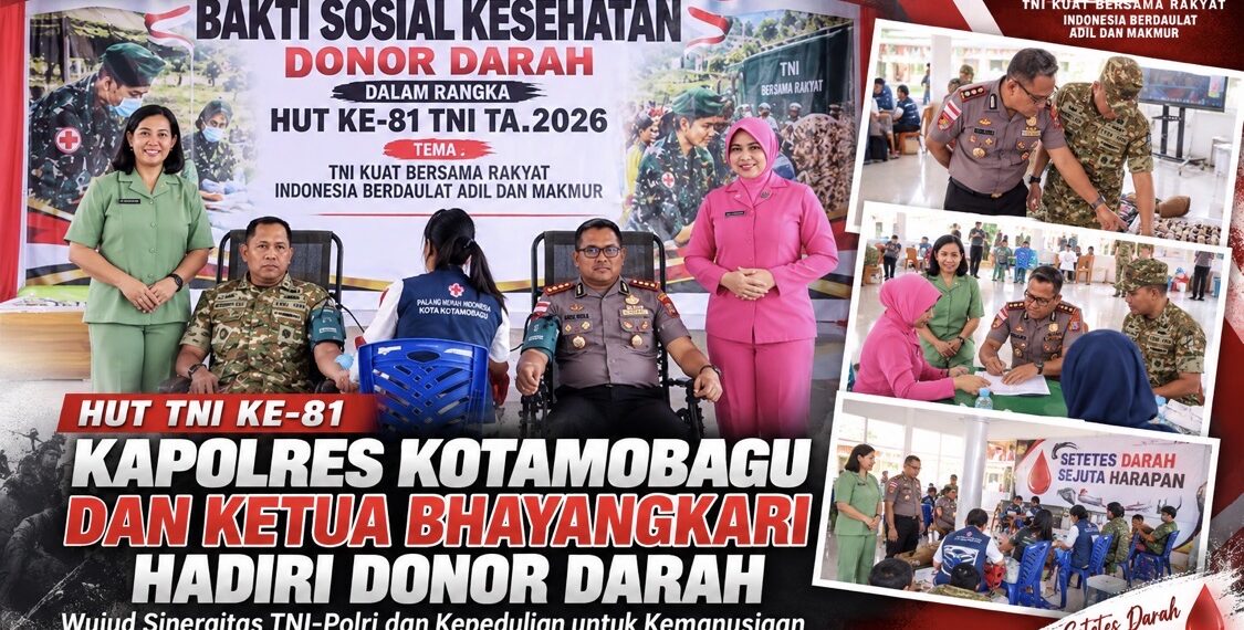 HUT TNI ke-81, Kapolres Kotamobagu dan Ketua Bhayangkari Hadiri Donor Darah