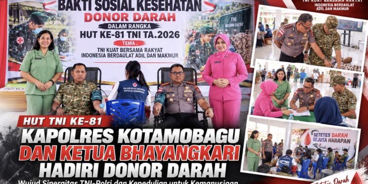 HUT TNI ke-81, Kapolres Kotamobagu dan Ketua Bhayangkari Hadiri Donor Darah
